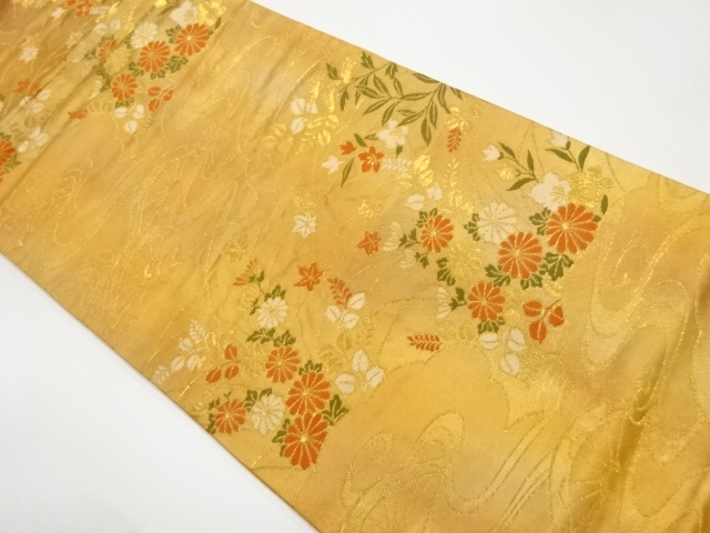Woven sack obi with fan, autumn grasses, and curved pattern